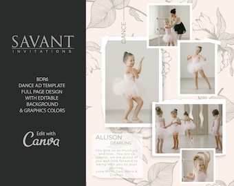 New! Floral Dance Recital Ad Template - Elegant Dance Program Ad - Full Page Photo Collage - editable layout and colors - edit Canva - BDR6