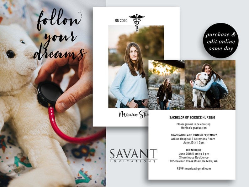 printable photo grad card; NGA2 Nurse Graduation Announcement Card; Nursing Graduation Invitation; 5x7 editable