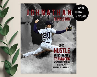 Plantilla de póster deportivo Plantilla de béisbol editable, Collage de fotos deportivas, Regalo de graduación personalizado, PLANTILLA CANVA, 16X20, STBP1