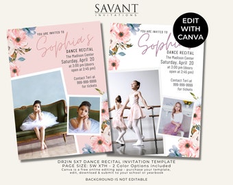 Sofia Dance Recital Invitation Template, Canva Template, Personalize your Floral 5W X 7 H Photo Dance Recital Announcement, DR2IN