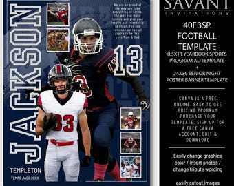 Football Senior Night Poster & Yearbook Ad: Customizable Canva Template (Digital Download) 40FBSP