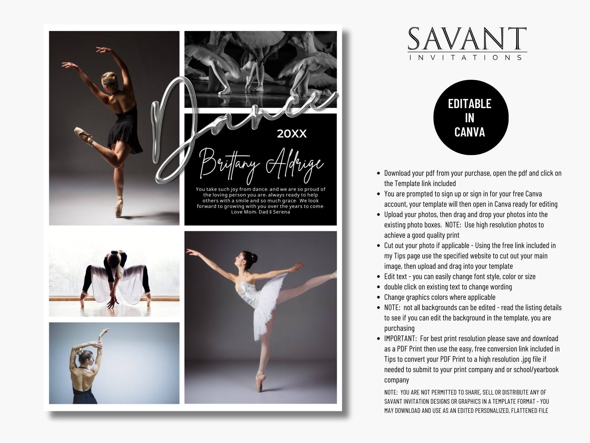 Dance Ad - Recital Program Tribute Ad Template - Full Page - Editable ...