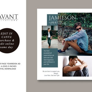 Canva-sjabloon voor jaarboekadvertentie: kwartpagina, bewerkbare collageadvertentie moderne schooljaarboek, 4,25 x 5,5, YRBA200CQP