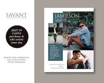 Yearbook Ad Canva Template - Quarter Page, Editable Modern School Yearbook Collage Ad, 4.25x5.5, YRBA200CQP