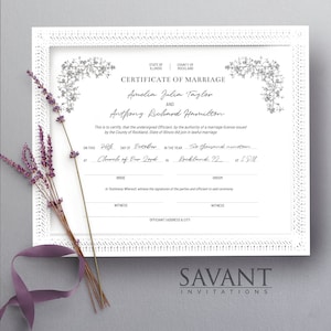 Certificate of Marriage, Marriage Certificate, Editable, Printable Wedding Memento, Canva Template, YOU EDIT, 8.5X11, COM1A