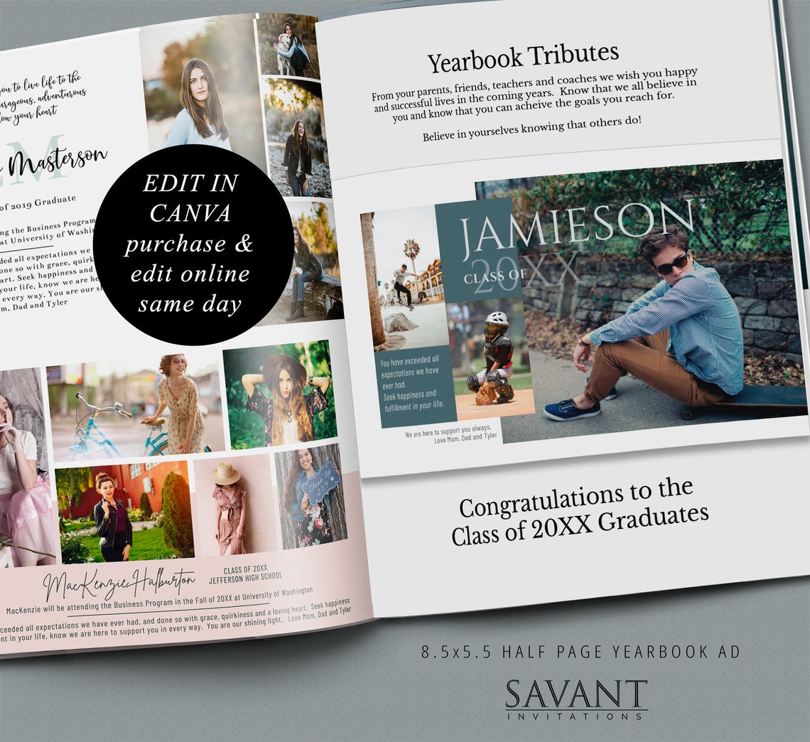 Yearbook Ad Canva Template Half Page Editable Modern School Etsy
