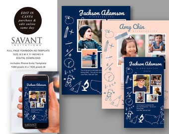 Yearbook Ad Template for Elementary Middle School, Full Page Yearbook Ad - bonus Electronic version - Buyer edits with free Canva App, YBES2