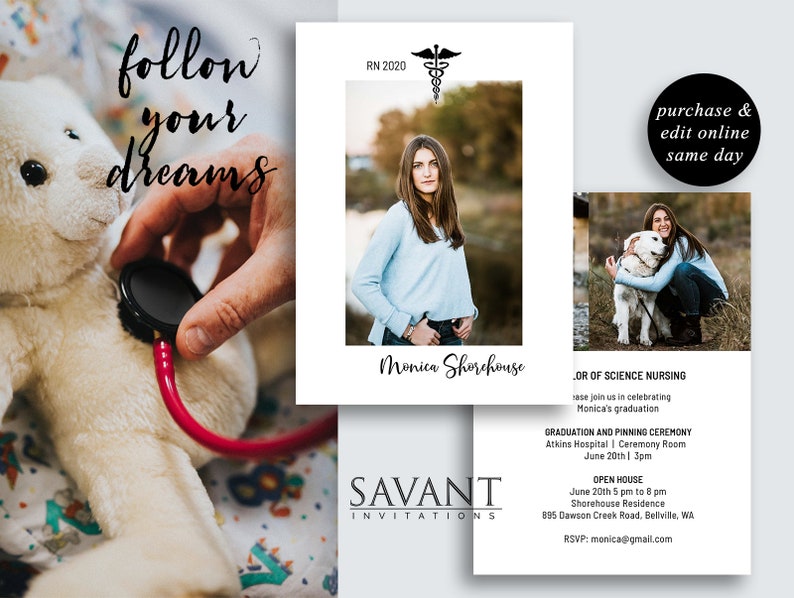 printable photo grad card; NGA2 Nurse Graduation Announcement Card; Nursing Graduation Invitation; 5x7 editable