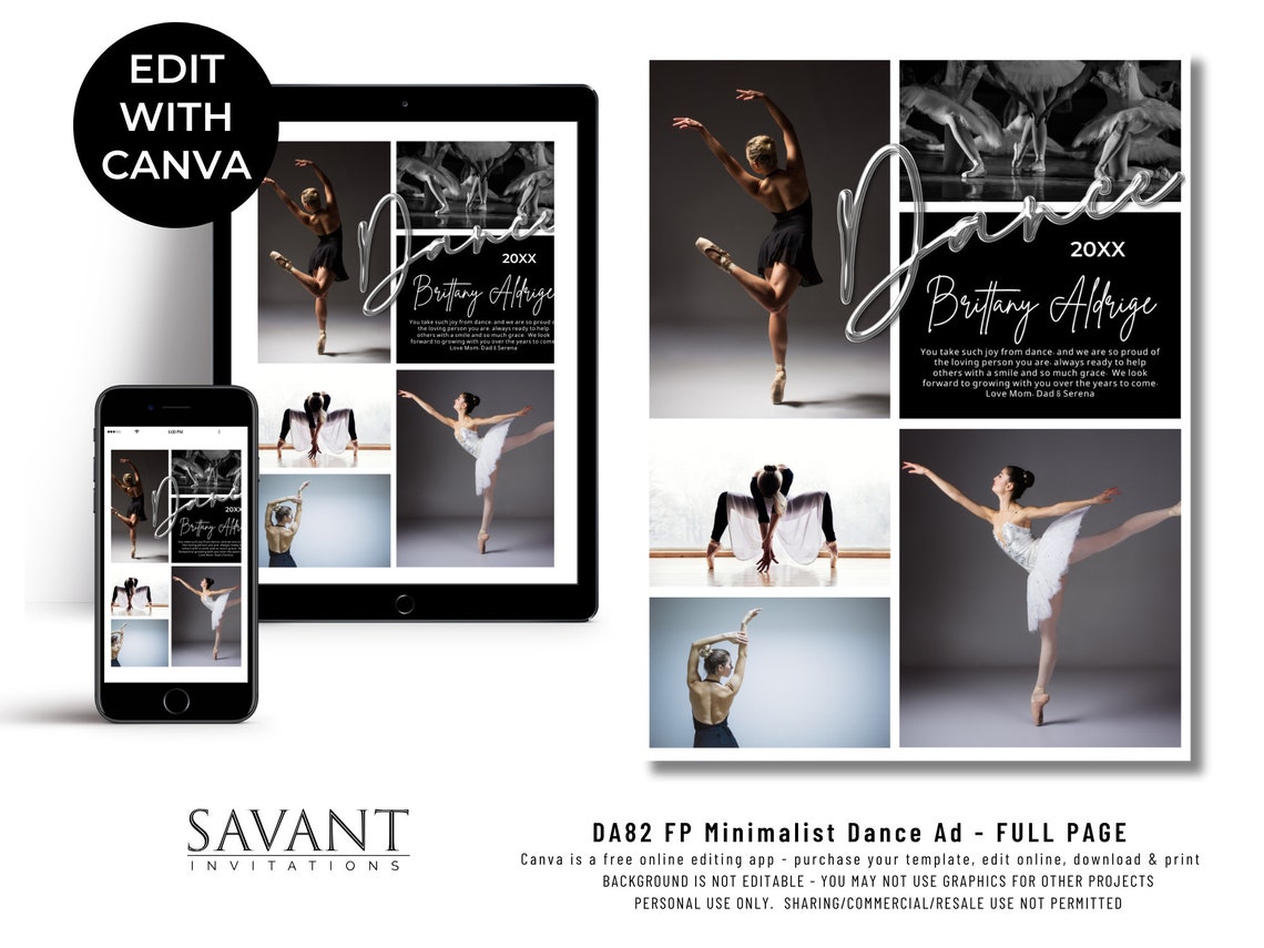 Dance Ad - Recital Program Tribute Ad Template - Full Page - Editable ...