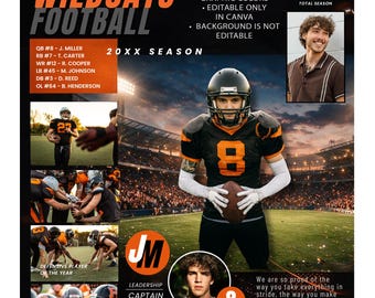 NEW! Football Tribute Yearbook Ad • Editable Canva Sports Banner • Senior Night Program • Retro