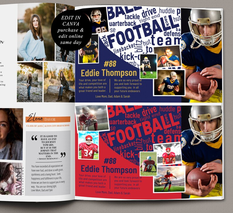 Half Page Football Yearbook Ad Template Sports Program Ad Etsy