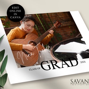 Cartão de formatura, editável, modelo de cartão com foto, 5x7, editar - download - imprimir, convite de anúncio de graduação CANVA TEMPLATE, GC20H