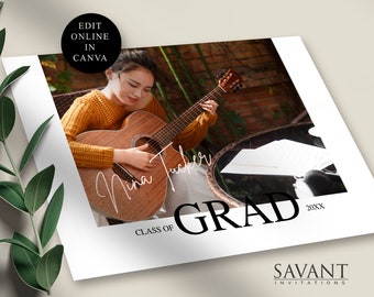 Graduation Card, Editable, Photo Card Template, 5x7, Edit - Download - Print, Grad Announcement Invitation CANVA TEMPLATE, GC20H
