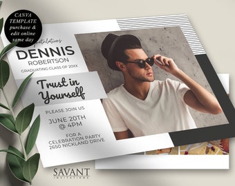 Trust in Yourself Graduation Announcement Card Template, Editable Grad Card 5x7 Photo Collage, CANVA TEMPLATE, GA361