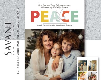 Personalized Photo Christmas Card Template – Peace Scripture (Canva Digital Download)