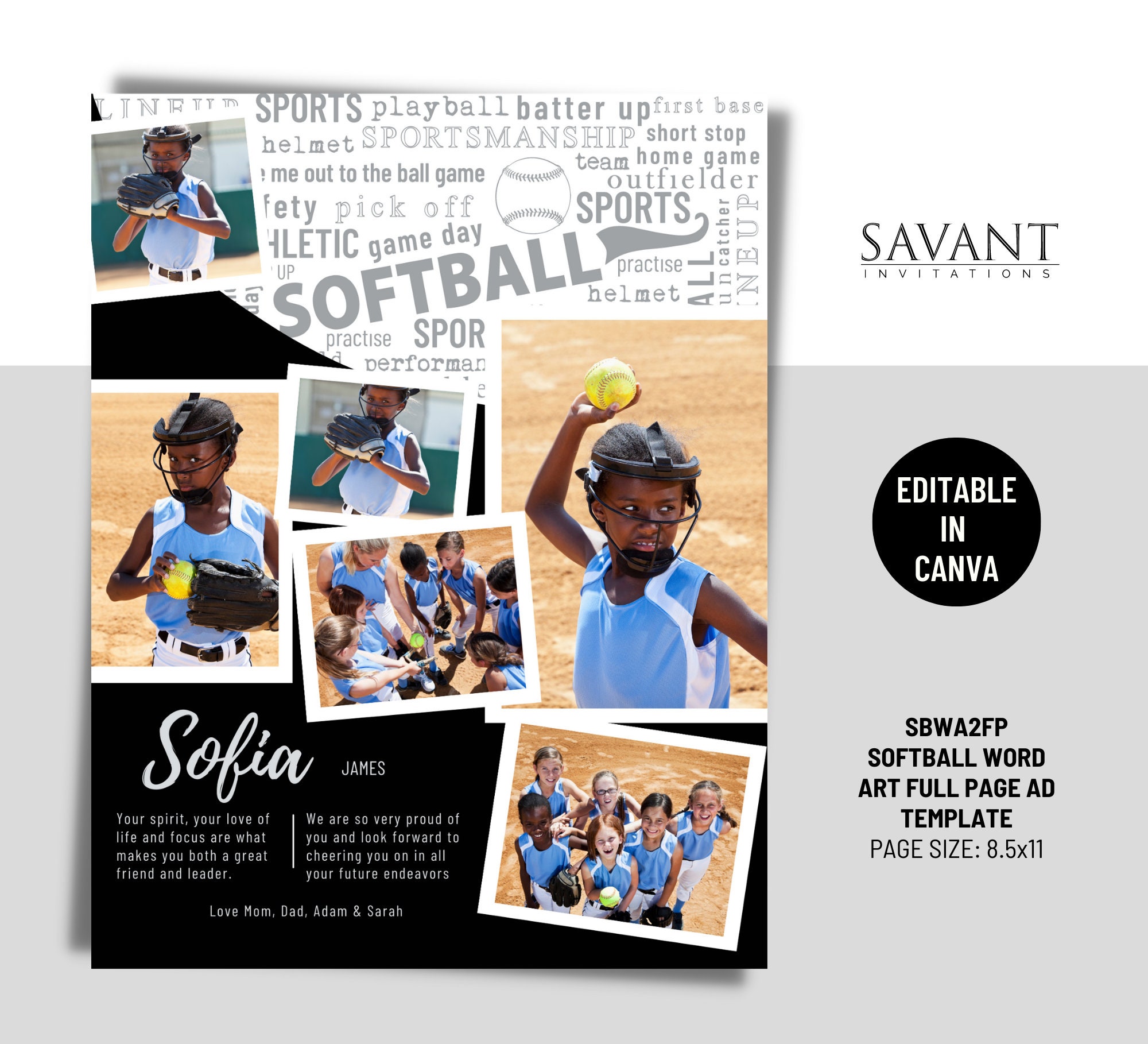 Softball Yearbook Ad Template Full Page Sports Program Ad Etsy