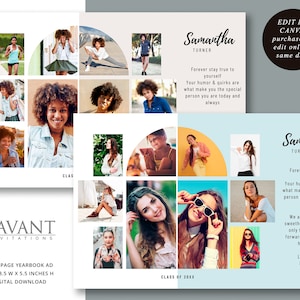 Plantilla Canva de anuncio de anuario de graduación estética para personas mayores, plantilla de anuncio de media página editable en Canva, fácil de personalizar, Chica, YBAG702