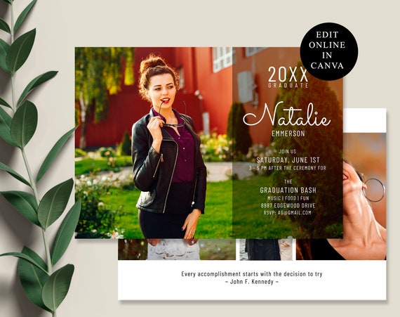 Graduation Card Announcement, Do it Yourself Grad Invitation Template, Editable and Printable Template, CANVA TEMPLATE, 21H