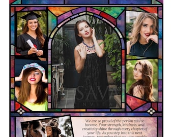 Yearbook Stained Glass Editable Senior Tribute Ad Template • Graduation Collage • Class of 2027 Photo Layout • Modern Multi‑Photo Keepsake