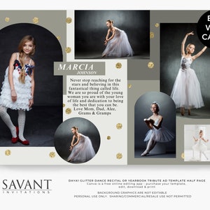 Neu! Glitter Dance Recital oder School Yearbook Tribute Ad Template - Glitter - bearbeitbares Textlayout und Farben - bearbeiten in Canva - DAYA1