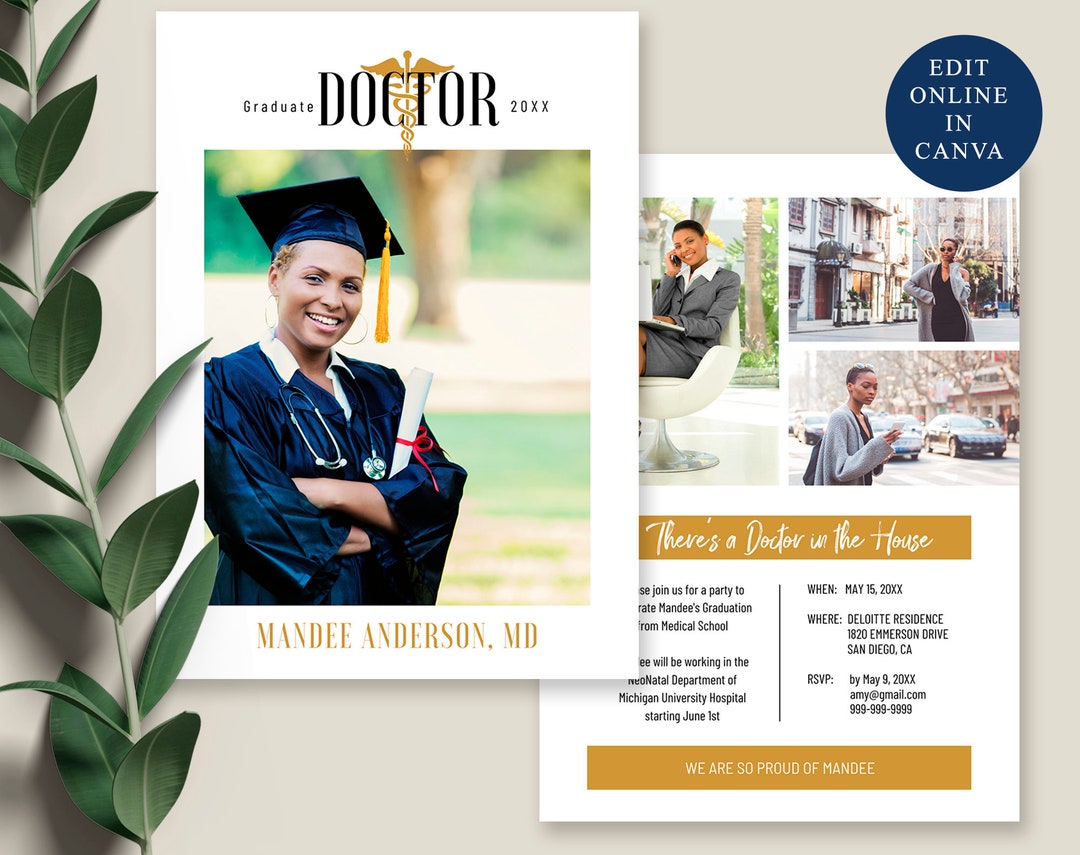 Personalized Doctor Graduation Card CANVA TEMPLATE, Graduation ...