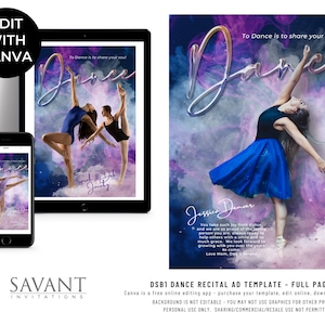 Plantilla de anuncio tributo a recital de danza de explosión de color, editar en Canva, diseño de anuncio de página completa, rosa, azul, morado, DSB1