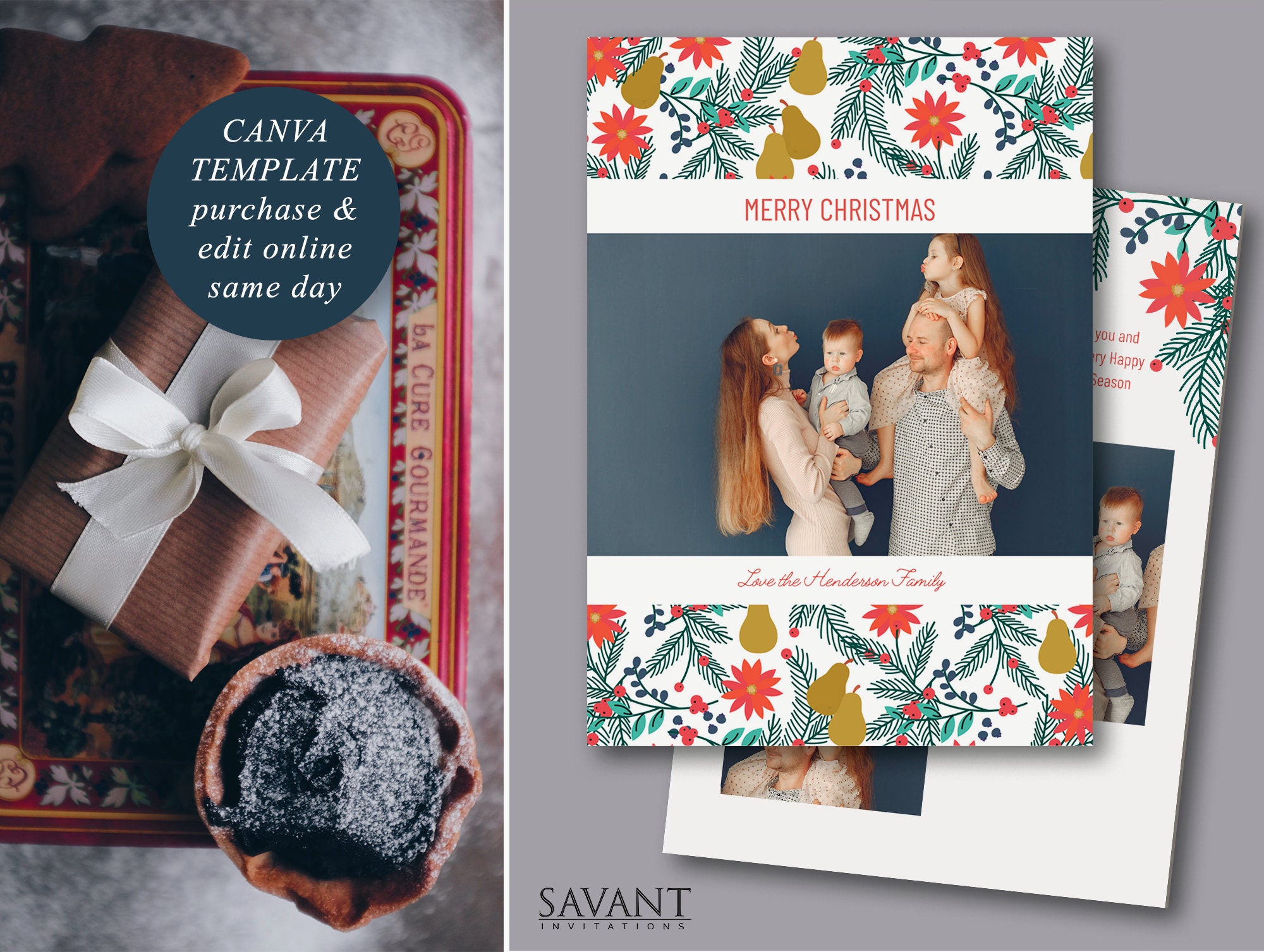 Christmas Card Template Merry Christmas Canva Template | Etsy