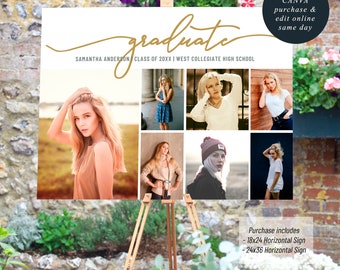 Graduation Party Sign Template, Customizable Horizontal Photo Collage Printable Party Welcome Sign, Canva Template,  18x24, 24x36, 22HaGS