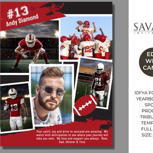 Modèle d'annonce de football ou de PROGRAMME DE SPORT pour les seniors pour les seniors - Modèle d'hommage sur une page entière - Hommage modifiable personnalisé sur Canva, changez les couleurs de l'école-10FYA