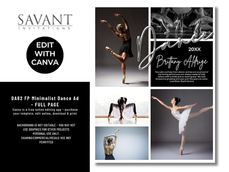 Dance Program Message Example Dance Ad - Recital Program Tribute Ad Template - Full Page - Editable ...