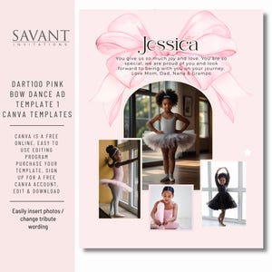NEW! Pink Bow Coquette Dance Recital Ad Template - Under the Stars Yearbook Tribute - Full Page - Fun design editable in Canva - DART100 image 2