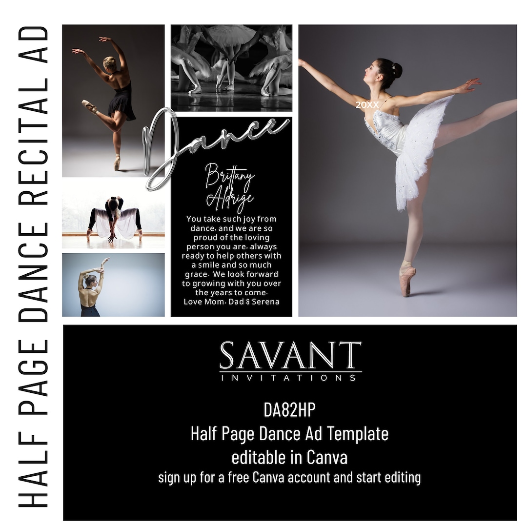Dance Ad - Half Page Recital Program Tribute Ad Template - Editable in ...