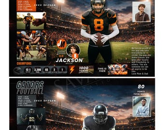 NEW! Half Page Football Tribute Yearbook Ad • Editable Canva Sports Banner • Senior Night Program • Retro