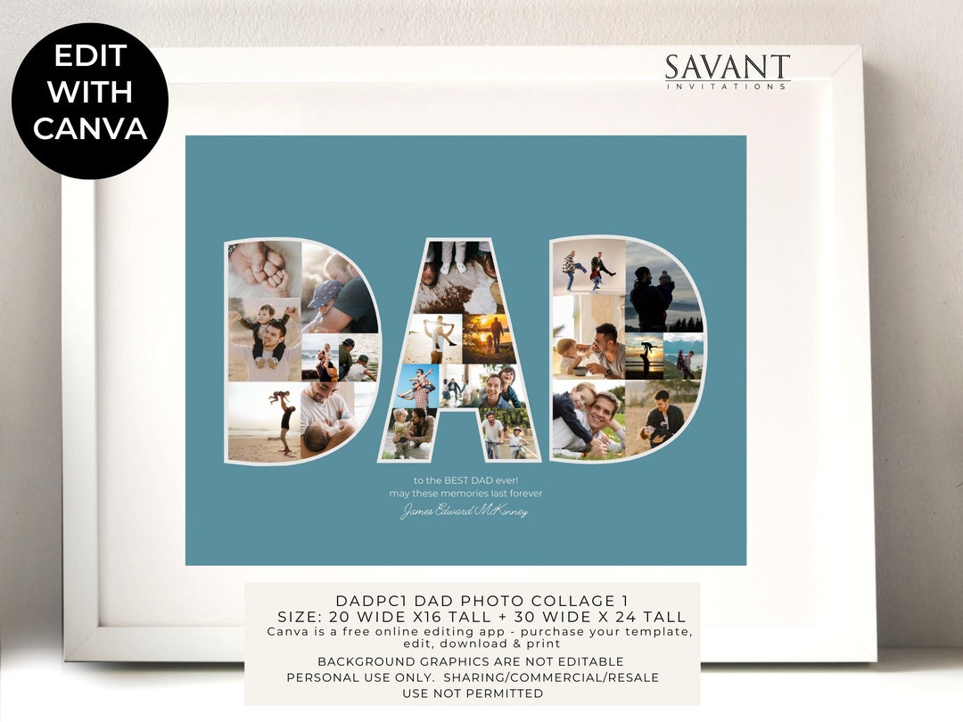 Dad Photo Collage Editable Canva Template 22 Photos 16x20 H and 24x30 H Dad Photo Collage Editable Canva Template 22 Photos 16x20 H and 24x30 H