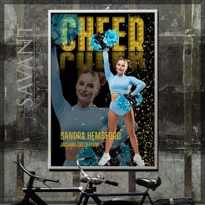 Anuncio de anuario de Cheer Lights de página completa MÁS plantilla de banner de 24 x 36 - Plantilla Canva de Senior Night Cheer para editar y personalizar en Canva - CPT5