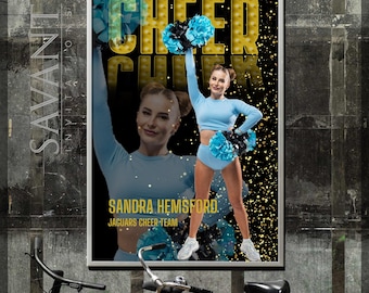 Cheer Lights Yearbook Ad Full Page PLUS 24x36 Banner Template - Senior Night Cheer Canva Template edit and personalize in Canva - CPT5