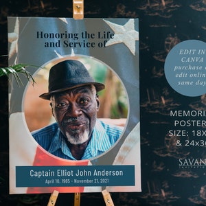 Funeral Photo Poster Template, Canva Template, Military Memorial Service Poster, Printable, In Loving Memory, MSFS4P