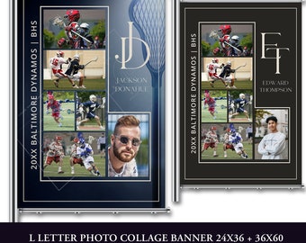 Lacrosse Banner - Photo Collage Template - Editable Player Gift for end of season-Senior Night, 24x36 & 36x60 Canva Template 5 photo - 1LCRS