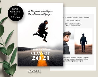 Graduation Announcement, Editable, Printable, Graduation Invitation, Photo Collage Graduation Card, Minimalist, CANVA TEMPLATE, 5x7, GA29