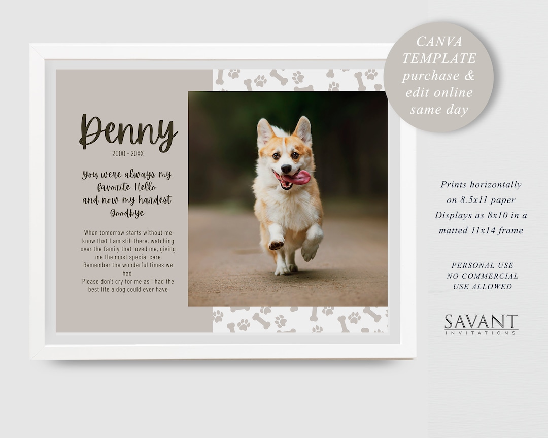 Denny Editable Dog Memorial Template, Keepsake Memorial, Personalized Printable, Canva Template, 11X8.5, EPM1H - Etsy denny-editable-dog-memorial-template-keepsake-memorial-personalized-printable-canva-template-11x8-5-epm1h-etsy