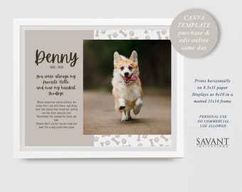 Denny Editable Dog Memorial Template, Keepsake Memorial, Personalized Printable, Canva Template, 11X8.5, EPM1H