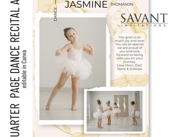 New! Quarter Page Floral Dance Recital Ad Template - Elegant Dance Program Ad - Photo Collage - edit in Canva - QP BDR6