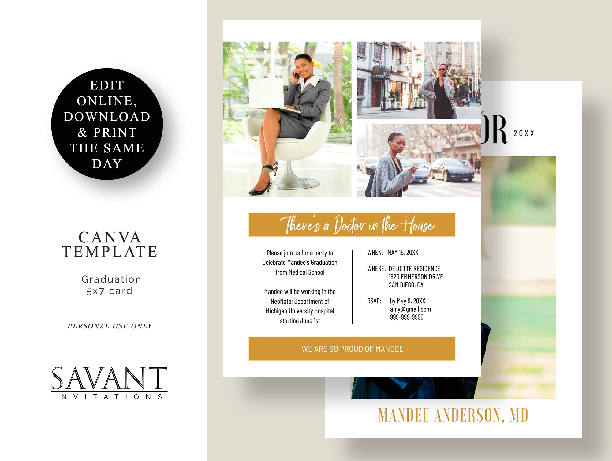 Personalized Doctor Graduation Card CANVA TEMPLATE Graduation | Etsy
