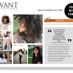 Yearbook Ad - Demi-page, Graduation Yearbook Ad, Yearbook Tribute Ad, CANVA TEMPLATE, Annonce, Modifiable, Imprimable, YBA24H
