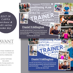 Athletic Sports Trainer Yearbook Ad Template, Half Page Sports Program Ad, editable in CANVA, 8.5x5.5 Photo Collage, SPTYBA1