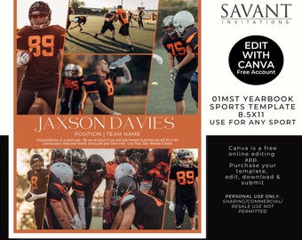 Full Page Yearbook Grad or Sports Ad Program dedication Template - Tribute Ad - works for Grad, Sport - edit personalize in Canva- 01MST