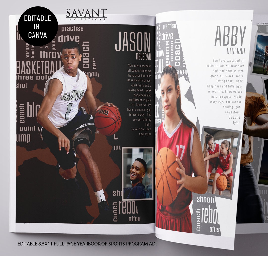 Yearbook Ad Template, Basketball Full Page Ad Editable Sports Tribute