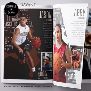 Modèle d'annonce d'annuaire, annonce pleine page de basket-ball - hommage sportif modifiable, fille ou gars, Canva, BWAYA1