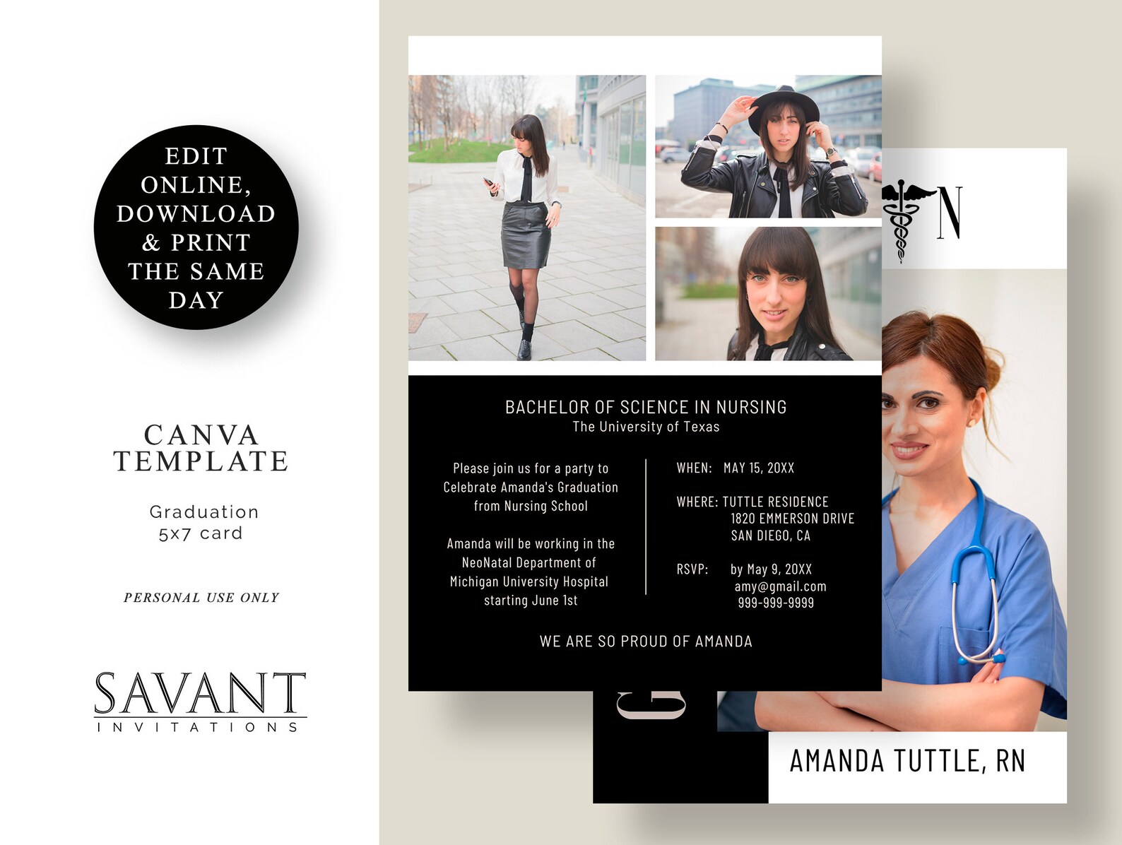 Nurse Graduation Card Template Graduation Invitation - Etsy