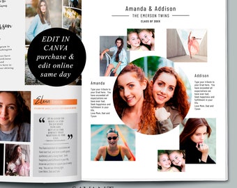 Yearbook Ad Template for Twins or Siblings, Editable Graduation Full Page Yearbook Ad, Canva Template, YBAT105